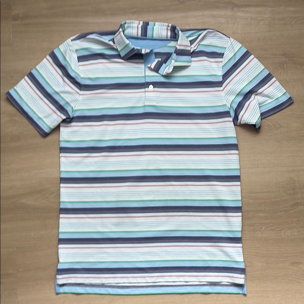 Johnnie-O Striped Blue and Green Men's Golf Polo Shirt